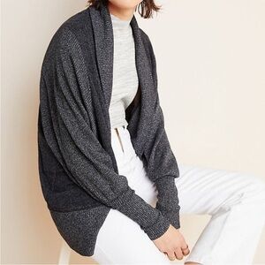 Anthropologie Maeve Cardigan Sweater Ingrid Cocoon Grey Black Ribbed Knit Medium